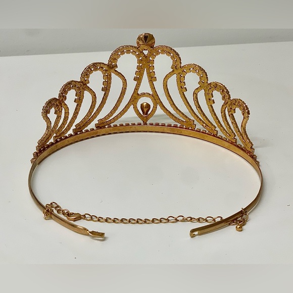 Mid Century Vintage Gold Tone Faux Diamond Jeweled Crown Tiara - Picture 9 of 11